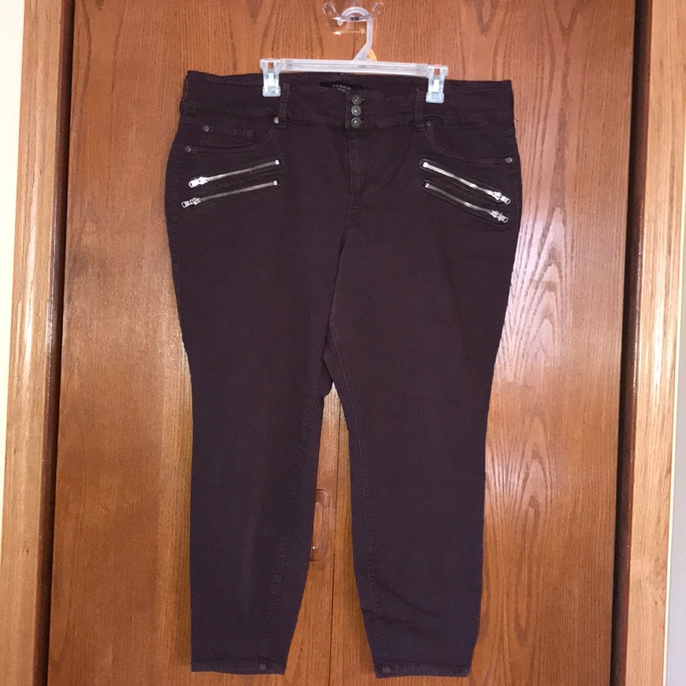 Torrid Multi Zip Jeggings Oxblood Wash Sz 22 Short